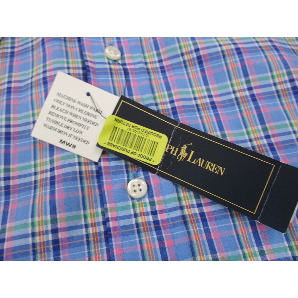 Ralph Lauren Shirt Men 3XLT Tall Blue Pink Plaid Cotton Preppy Casual Button Up - Picture 5 of 11